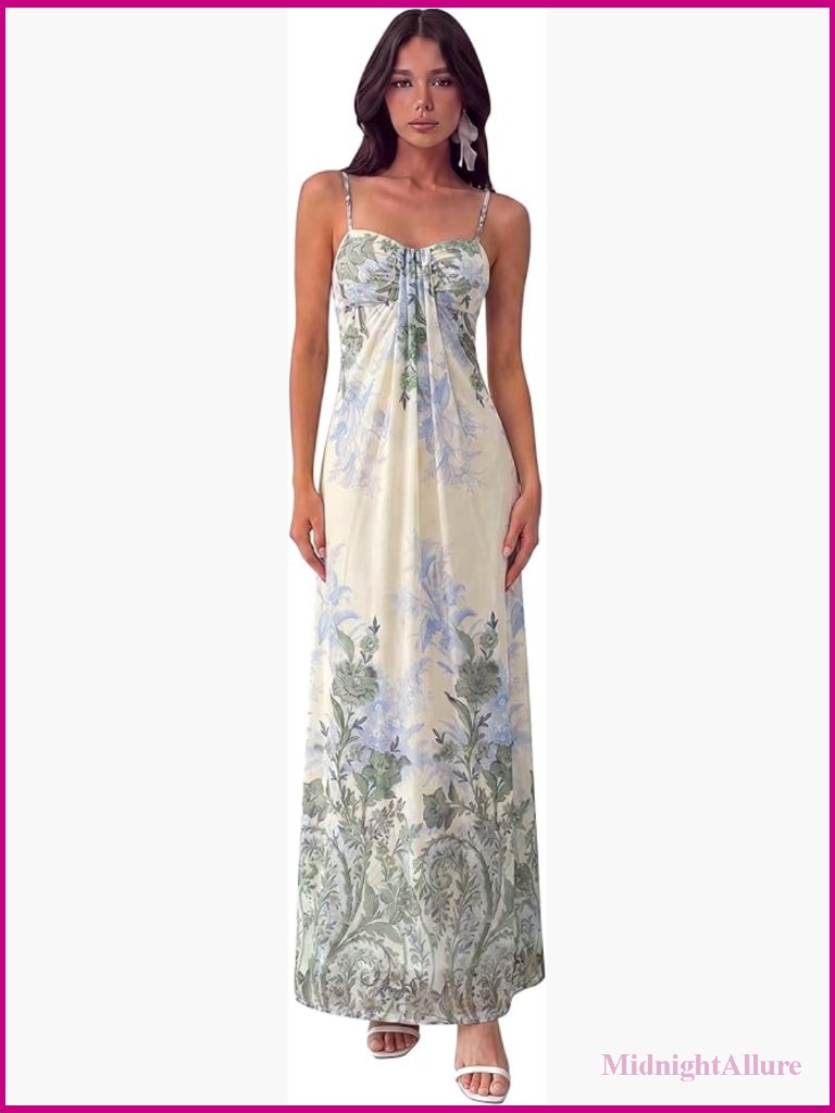 Elegant Spaghetti Strap Bodycon Maxi Dress With Floral Print Formal